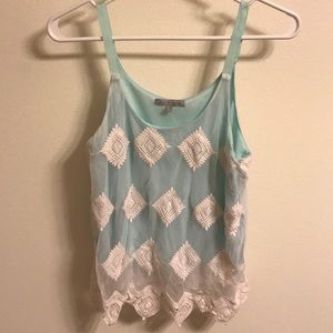 light blue tank top with mesh bottom